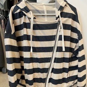 Loft small navy blue and cream striped side zip up